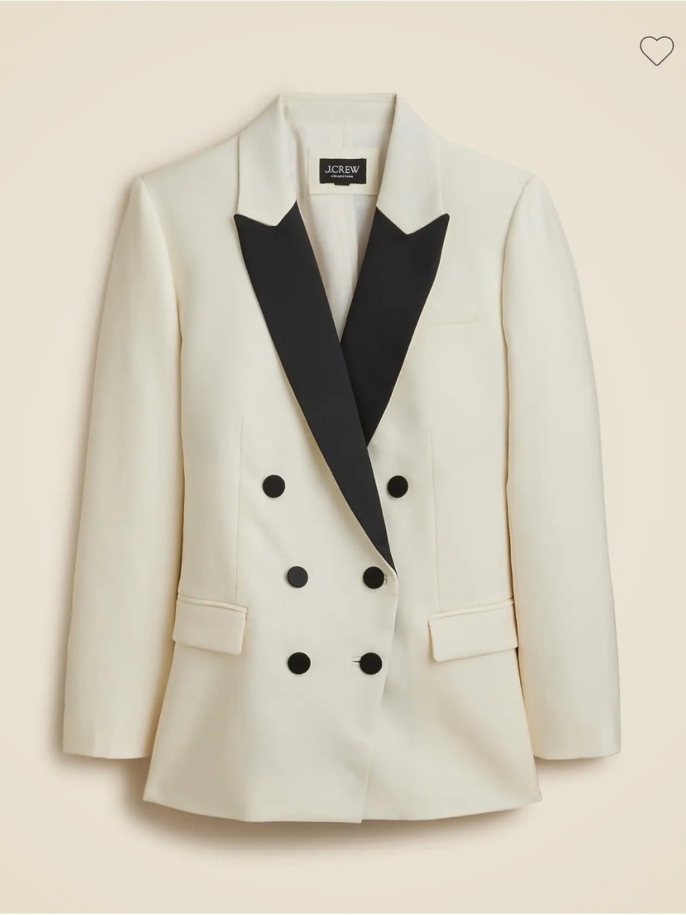 J. Crew Ivory Double-Breasted Blazer with Black Satin Lapel